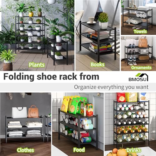 BMOSU 3-Tier Bamboo Shoe Rack Premium Stackable Shoe Shelf Storage Organizer for Hallway Closet Living Room Entryway Organizer(Black) - color: Black, size: 3-Tier（27*11*18.3inches）