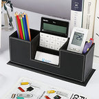 KINGFOM Office Supplies Desk Organizer PU Leather Storage Box 4 Divided Compartments for Pen Business Card Remote Control Mobile Phone Cosmetics Collection Holder (Black) - color: Black-L
