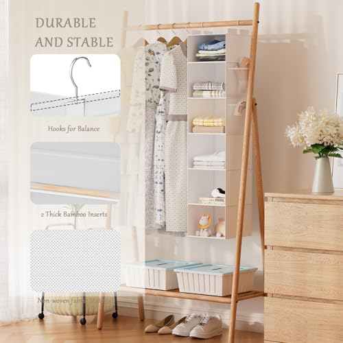 VERONLY Hanging Closet Organizer and Storage with Bamboo Support, 6-Shelf Closet Hanging Storage Shelves, Closet Organizers Easy Mount Foldable for Bedroom - color: Beige