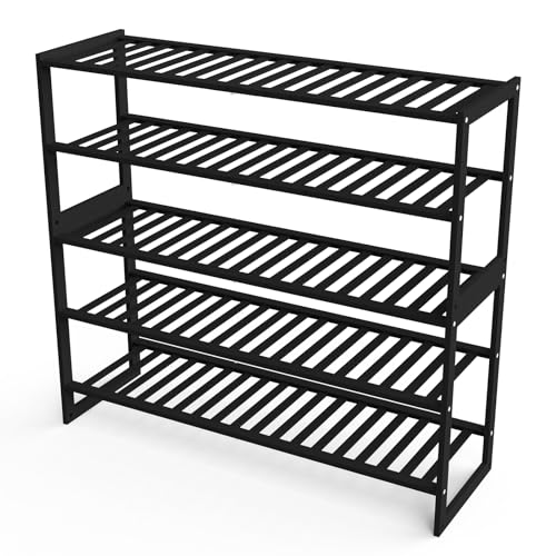 Jripae Shoe Rack Bamboo 5 Tier Shoe Organizer, Storage 20-25 Pairs for Closet Entryway, Stackable Large Tall Shoe Shelf Holder Stand Cubby for Door Hallway Bedroom Garage - size: 5-tier-long/32.5*10.5*30.3in