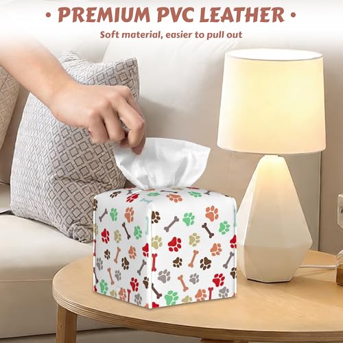 Tissue Box Cover Square, Colourful Paw Prints Tissue Box Holder Leather Facial Paper Case Modern Home Decoration for Bathroom Kitchen Bedroom Night Stands, 2 Pcs - color: Colourful Paw Prints
