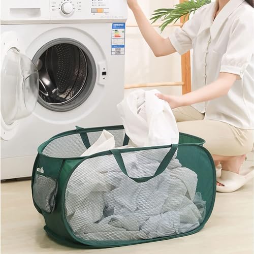 4 Piece Popup Mesh Laundry Basket Durable Handles Collapsible Laundry Baskets Folding Clothes Pastic Hamper for Laundry Room College Dorm (Beige) - color: Beige