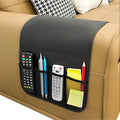 IPENNY No-Slip PU Leather Sofa Armrest Organizer, Remote Control Holder Arm Chair Beside Storage Bag for Recliner with 5 Pockets (Black) - color: Black