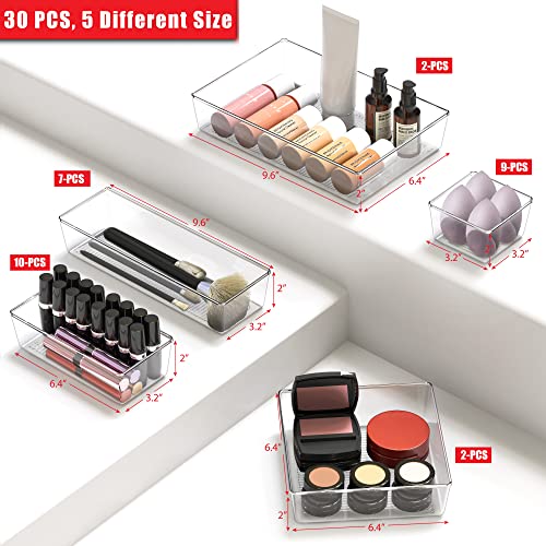 Simple Houseware 30 PCS Clear Plastic Drawer Organizers Set, 5-Size for Makeup, Bathroom, Bedroom and Office - size: Assorted x 30