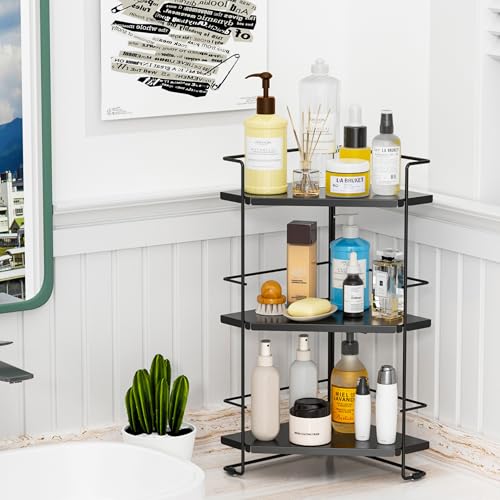 BOIVSHI 3-Tier Bathroom Organizer, Bathroom Counter Organizer, Bathroom Organizers and Storage for Bathroom, Kitchen Counter, Corner Storage Shelf for Bedroom Storage Makeup Skincare Perfume (Black) - color: Black, size: 3-Tier