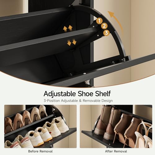 ONBRILL Shoe Cabinet with 4 Flip Drawers, Freestanding Ultra Slim Hidden Shoe Organizer with Classic Arched Pattern, 16-24 Pairs Shoe Storage Cabinet for Entryway Hallway Living Room (Black) - color: Black