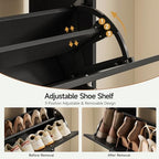 ONBRILL Shoe Cabinet with 4 Flip Drawers, Freestanding Ultra Slim Hidden Shoe Organizer with Classic Arched Pattern, 16-24 Pairs Shoe Storage Cabinet for Entryway Hallway Living Room (Black) - color: Black