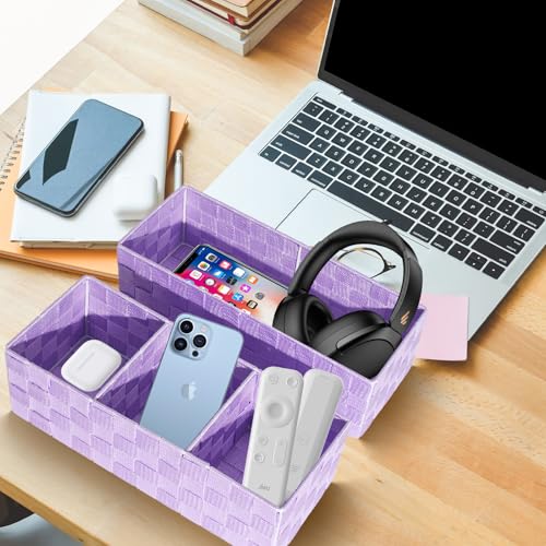 Drawer Organizer, Cube Baskets for Storage Shelves, Handmade Small Woven Basket, Shallow Storage Bins for Organizing Desk, Dresser, Kitchen, Pantry, Nested 7 Pack, Purple - color: Purple