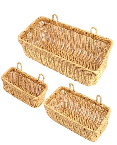 AceList Wall Hanging Basket, Boho Style Hand-Woven Hanging Storage Baskets - Set of 3, Ideal for Boho Room Decor, Kitchen, Garden, and Living Room - color: logs, size: 3 pc (set)