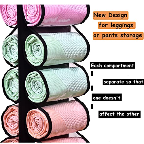 Legging Storage Bag Storage Hanger Can Holds 24 Leggings or Shirts Jeans Compartment Storage Hanger, Foldable Leggings Organizer Clothes Portable Closets Roll Holder (Black) - color: Black