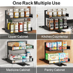 iSPECLE 2 Pack Pull Out Spice Rack - Rotate Peel and Stick No-Drill Vertical Spice Rack Organizer for Cabinet Easy Access Spices, Adjust Height for 4oz to 8oz Spice Jars, Fits Small Pantry Cabinet - color: 2-Pack Black