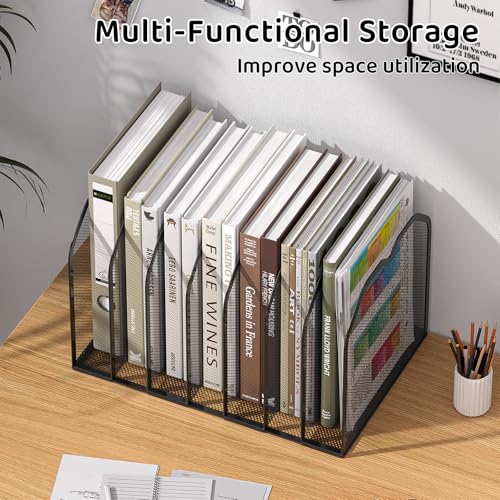 FANXIYQ Black 7-Section File Folder Organizer for Desk – Metal Vertical File Holder, Desktop File Organizer Vertical Stand, Letter/A4 Folder Rack, Upright File Sorter, Office Paper Organizer - color: Black, size: 7 Section Upgrade