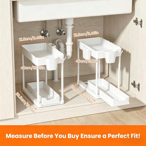 Under The Sink Organizer, 2 Tier Sliding Under Kitchen Sink Organizer, Multi-Use Pull Out Cabinet Organizer for Countertop, Bathroom, Pantry & Office Organization (White(1 pack)) - color: White(1 pack)