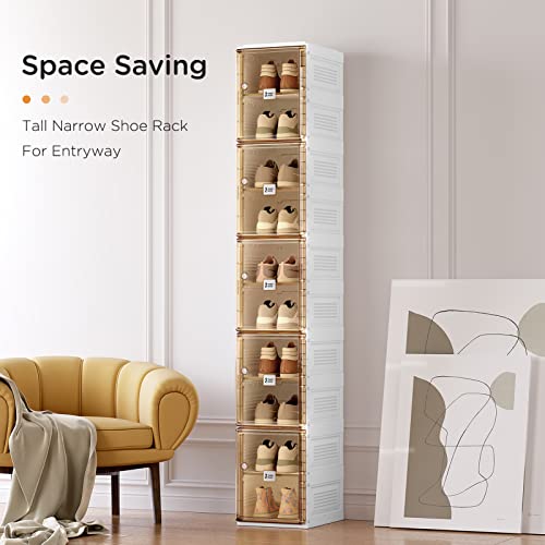 ANTBOX Shoe Organizer Storage Box, Portable Folding Shoe Rack For Closet With Magnetic Clear Door,Large Sneaker Cabinet Bins Sturdy Easy Assembly 10 Layers-10 Grids - size: 10 Layers-10 Grids