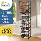 Sundaze Shoe Rack - 10 Tier Tall Shoe Rack for Closet, Sturdy Stackable Shoe Organizer for Closet, Bedroom, Entryway, Garage, Non Woven Fabric Shelf, Black, Holds 20-30 Pairs - size: 10 Tier (18.3" W)