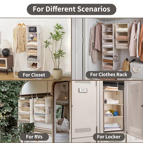 StorageWorks 6-Shelf Jumbo Closet Organizers, Two 3-Shelf Separable Hanging Shelves for Closet, 13" D x 15" W x 48 ¼"H,Mixing of Beige, White & Ivory - color: White & Ivory, size: 13"D x 15"W x 48 ¼"H