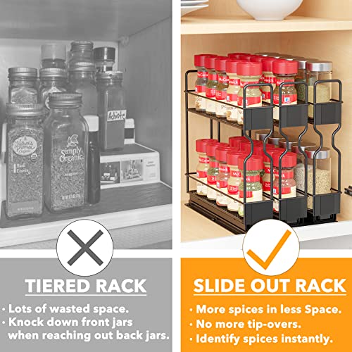 SpaceAid Pull Out Spice Rack Organizer, Heavy Duty Slide Out Seasoning Kitchen Organizer, Cabinet Organizer, with Labels, 7.7" W x10.75 D x10 H, 3 Drawers 2-Tier - style: Three 2"W Drawers, 2 Tier