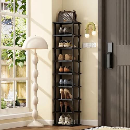 Vertical Shoe Rack - Tall Narrow Shoe Rack Organizer for Small Spaces,17 Tier Bamboo Shoen Shelf for Entryway,Closet,Corner,Doorway,Skinny Shoe Shelf Space Saving Shoe Storage,Free Stackable DIY - color: Black, size: 17-tier