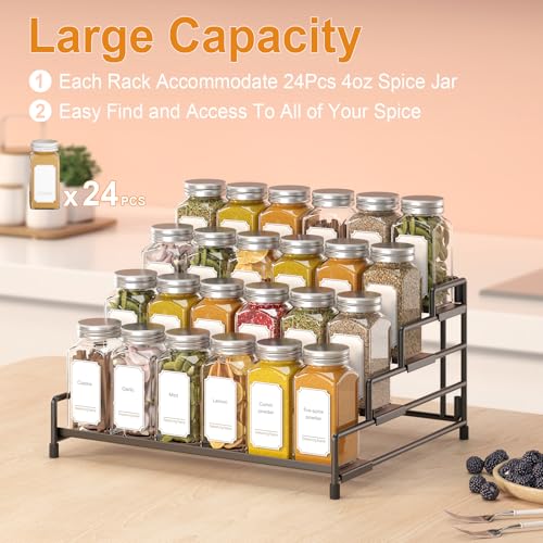 RUILALIFE 4-Tier-Spice-Rack-Organizer-for-Cabinet, Adjustable Depth Spice Holder Shelf For Countertop Pantry Cupboard, Metal Tiered Seasoning Organizer,Display Shelf Riser (Black-1 Pack) - color: Black-1 Pack