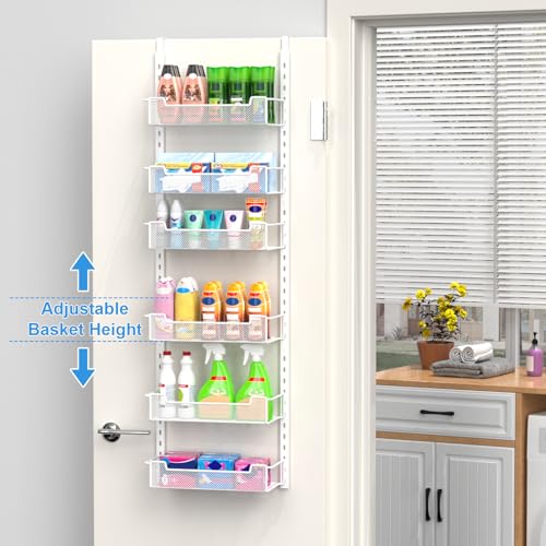 VyGrow 12.3" W Narrow Over the Door Pantry Organizer, 6-Tier Over the Door Organizer with Adjustable Basket, Pantry Door Organization for Pantry Kitchen Storage Room Spice Rack, White - color: White, size: 12.3"W 6-Tier