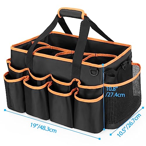 HODRANT Extra-large Wearable Cleaning Caddy, Organizer Bag for Housekeeper with Pad, Handle & Divider, Car Wash Tools Bag for Detailing Supplies, Orange Edge - color: Black with orange edge
