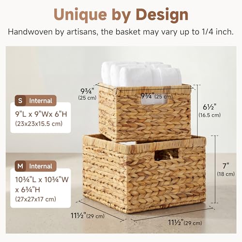 StorageWorks Wicker Storage Basket, Water Hyacinth Basket for Organizing, Decorative Water Hyacinth Storage Baskets, Set of 2, Large and Small - color: Natural (Water Hyacinth), size: 11½"L x 11½"W x 7"H + 9¾"L x 9¾"W x 6½"H