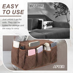 uxcell 2 Pcs Recliner Armchair Caddy, Couch Armrest Organizer with 14 Pockets for Bedside Sofa Remote Control Holder Magazine Phone Book Glasses (Brown, 20" x 7" x 9") - color: Brown