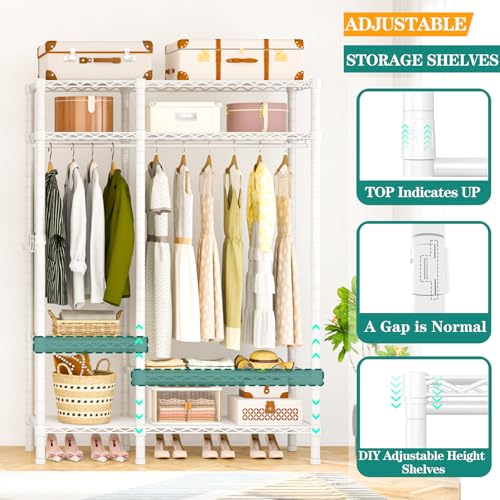 Heavy Duty Garment Rack, Metal Freestanding Closet Wardrobe Clothes Racks for Hanging Clothes, 4 Tiers Adjustable Wire Shelving, 44.9'' L x 16.5'' W x 76.8 '' H, Max Load 850LBS, White - color: White, size: A3: 5 Tiers with 1 Rods,44.9"L x 16.5"W x 76.8"H
