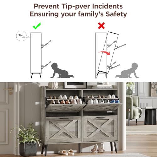 Maupvit Large Shoe Storage Cabinet with 4 Flip Drawers, Narrow Shoe Cabinet for Entryway with Wooden Legs, Freestanding Hidden Shoe Rack Organizer ＆ Metal Hinges, Washed Gray - color: Washed Gray, style: 4-Drawers