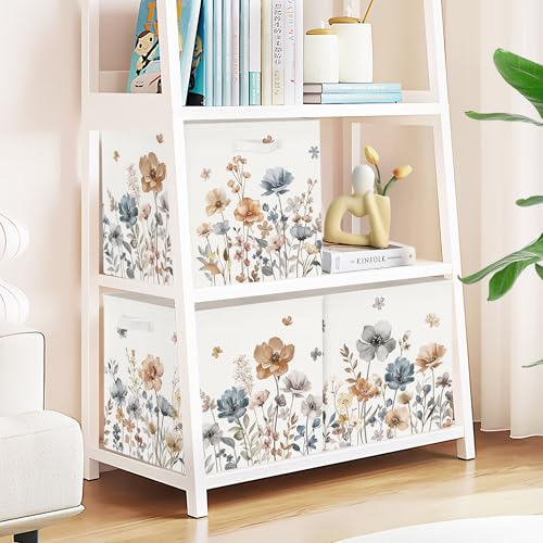 Clastyle Flowers Storage Cube Organizer Set Handle Closet Clothes Cube with Metal Frame Foldable Parents Organizer Storage Basket for Book Toy,Boho Brown,11.8x11.8x11.8 in - color: Brown