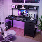 DLisiting Black Computer Desk with Hutch & Drawers - Office Desk with 3 Storage Drawers and Power Outlets, 47 Inch Modern Study Writing Desk for Bedroom Home Office - color: Black