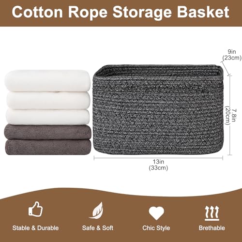 OIASKET Storage Baskets for Organizing, Woven Decorative Baskets for Shelves - Books, Towels, and Clothes, Cotton Rope Toy Storage Bins, 12.7''Lx9''Wx7.8''H, Pack of 4, Black and White - color: Black and White