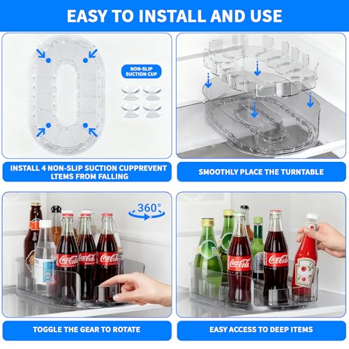 Drink Organizer for Fridge - 360° Rotating Lazy Susan for Refrigerator, 13.5''x8.5'' Clear Lazy Susan Turntable for Refrigerator Organizers and Storage, Kitchen, Table Top, Cabinet, Pantry, 1 Pack - color: Rotation