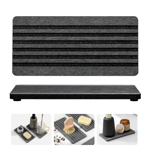 Razborci 2PCS Diatomite Quick Stone Drying Tray Mat For Bathroom & Kitchen Counter, Instant Dry Water Absorbent Drink Bar Coaster,Vanity Sink Caddy Organizer,Dish Soap Sponge Holders, Charcoal,8"x3.8" - color: 2pc - 8"x 3.8" - Charcoal Gray