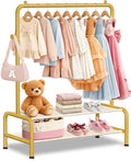 Kids Gold Clothing Rack - Dress Up Clothes Rack - Baby Toddler Closet - Freestanding Coat Racks with 2 Fabric Shelves - Small Kids Costume Wardrobe - Garment Rack for Hanging Clothes Organizer - color: Gold