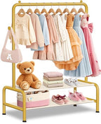Kids Gold Clothing Rack - Dress Up Clothes Rack - Baby Toddler Closet - Freestanding Coat Racks with 2 Fabric Shelves - Small Kids Costume Wardrobe - Garment Rack for Hanging Clothes Organizer - color: Gold