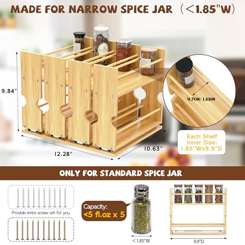 Jolitac Bamboo Pull Out Spice Rack for Cabinet, Slide Out Drawers, Space-Saving Seasoning Kitchen Pantry Sliding Vertical Organization, Easy to Install, 12.3" Wide, 4 Drawers(1.85" Wide), 2-Tier - size: 12.3" Wide, 4 Drawers(1.85" Wide), 2-Tier