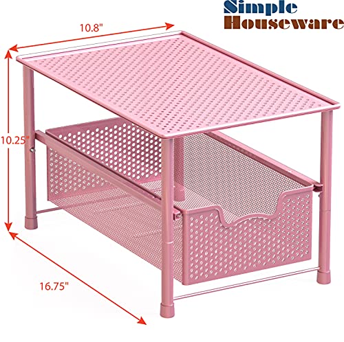 Simple Houseware Stackable Under Sink Cabinet Sliding Basket Organizer Drawer, Pink - color: Pink