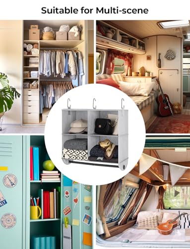 StorageWorks Hanging Closet Organizer with Metal Rod, 4-Section Closet Organizers and Storage, Collapsible Hanging Shelves for Closet, Bedroom, Kids Dorm Room, RV Camper, Gray and White - color: Grey & White, size: 12¼"D x 24½"W x 28"H