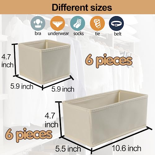 Fordonral Drawer Organizer Clothes, Foldable Fabric Dresser Organizer Closet Organizers and Storage Box for Underwear,Folded Clothes,Baby Clothing,Socks,Bra,Towels,Ties(6M+6S,Beige) - color: Beige, size: 6M+6S
