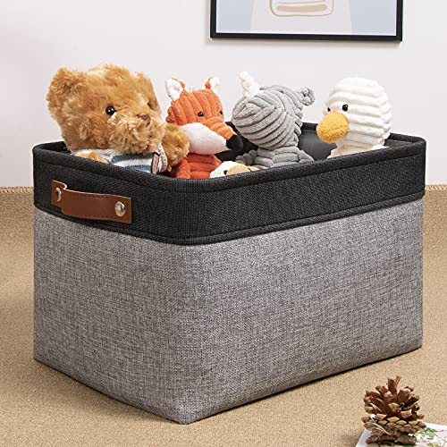 DULLEMELO Fabric Storage Basket for Shelves/Closets, Collapsible Rectangle Basket for Organizing Clothes, Toys, Towels, Books, Laundry, Nursery, Dog Toy Basket Empty (Black&Gray) - color: Black&Gray, size: Medium-15"x11"x9.5"