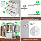 Armocity 5FT Small Closet System with 3 Fabric Drawers, 60 Inches Walk In Closet Organizer System With 3 Adjustable Shelves, Heavy Duty Clothes Rack Built-In Garment Rack, 59" L x 16" W x 71" H, Grey - color: Grey
