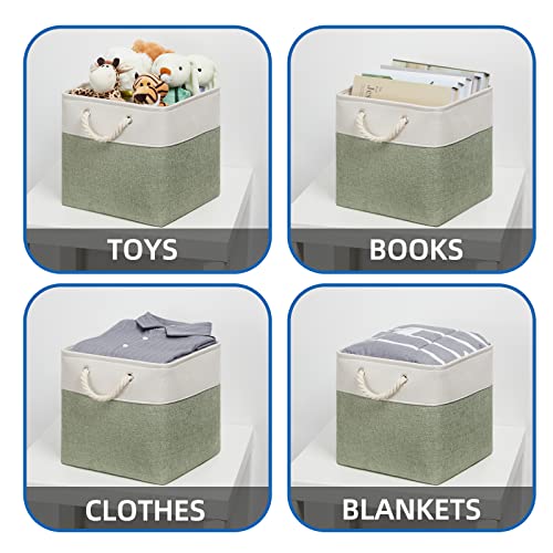 Temary Cube Storage Baskets for Shelves 12 Inch Storage Cubes 4pack Fabric Storage Baskets for Organizing Clothes, Closet Basket with Rope Handles for Home (White&Green) - color: white&green, size: 12"L x 12"W x 12"H
