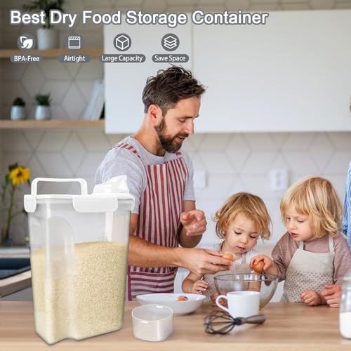 Komzon Rice Container, Airtight Rice Storage Container 10lb, Cereal Containers Storage, BPA Free Food Dispenser with Pouring Spout Handle for Flour Pasta Grain, Pet Dog Cat Bird Food Storage Container - color: 10lb White