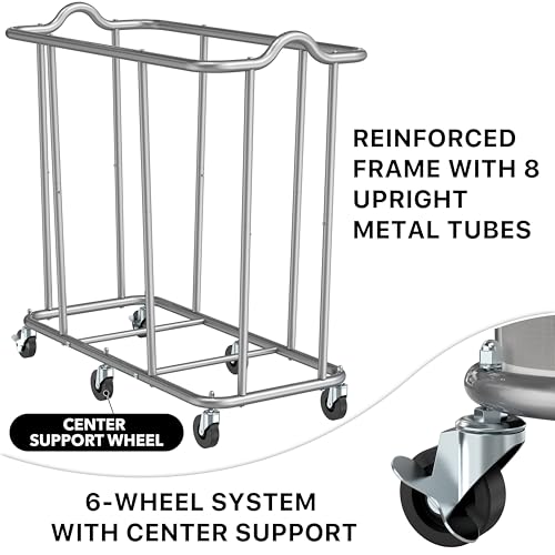 Simple Houseware Extra Large 2 Section Rolling Laundry Cart 265L (70 Gal) – Heavy Duty Hamper with 2 Removable Bags & 6 Smooth Wheels – Commercial Laundry Organizer for Home, Hotel, Dorm, Gym, Gray