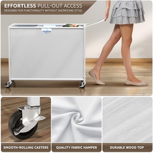 Sorbus 3 Section Laundry Hamper with Shelf and 2 Drawers for Laundry Room Organization, Laundry Basket with Wheels, Rolling Laundry Hamper, Laundry Sorter for Optimal Storage and Organization (White) - color: White