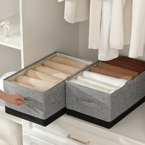 Linen Folding Storage Bins, 3 Pack Large Storage Baskets, Washable, Clothing Storage Bins with Handle, Closet Organizer for Storage Sweater,Sheets (gray black, 18½"x11"x8½") - color: gray black, size: 18½"x11"x8½"