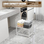 2-Tier Rolling Laundry Basket Cart with Wheels,Bathroom Laundry Hamper Cart with Handle and Divider,Multi-Purpose Storage Organizer for Laundry Room, Bathroom, Kitchen, Bedroom