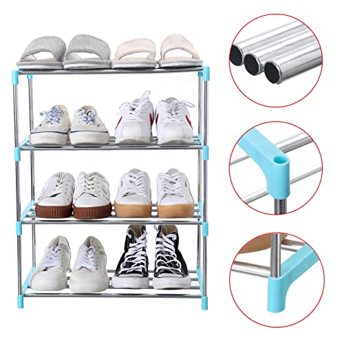 Jucaifu Stackable Small Shoe Rack, Entryway, Hallway and Closet Space Saving Storage and Organization (4-Tier, Blue) - color: Blue, size: 4-Tier