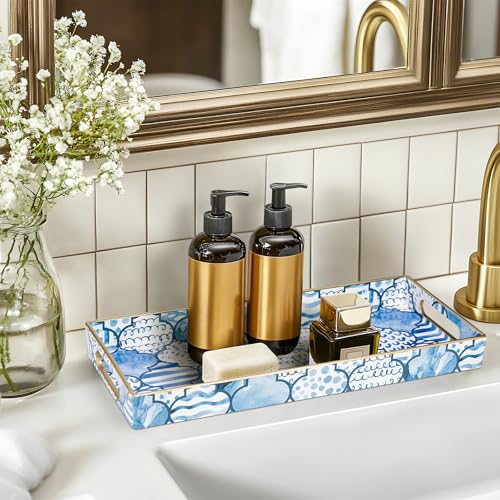 MAONAME Plastic Vanity Tray, Bathroom Counter Tray, Decorative Trays with Handles, Storage Dresser Trays Organizer for Toilet Tank, Jewelry, Makeup, 13.8" x 6" x 1.57" - color: Bohemian-1